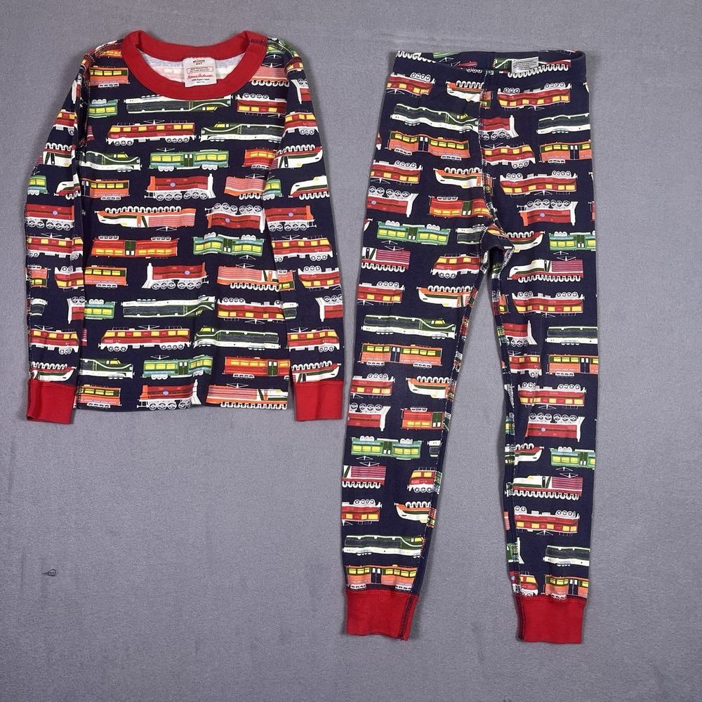Hanna Andersson HannaJams Long John Pajama Set Trains Size 6-7